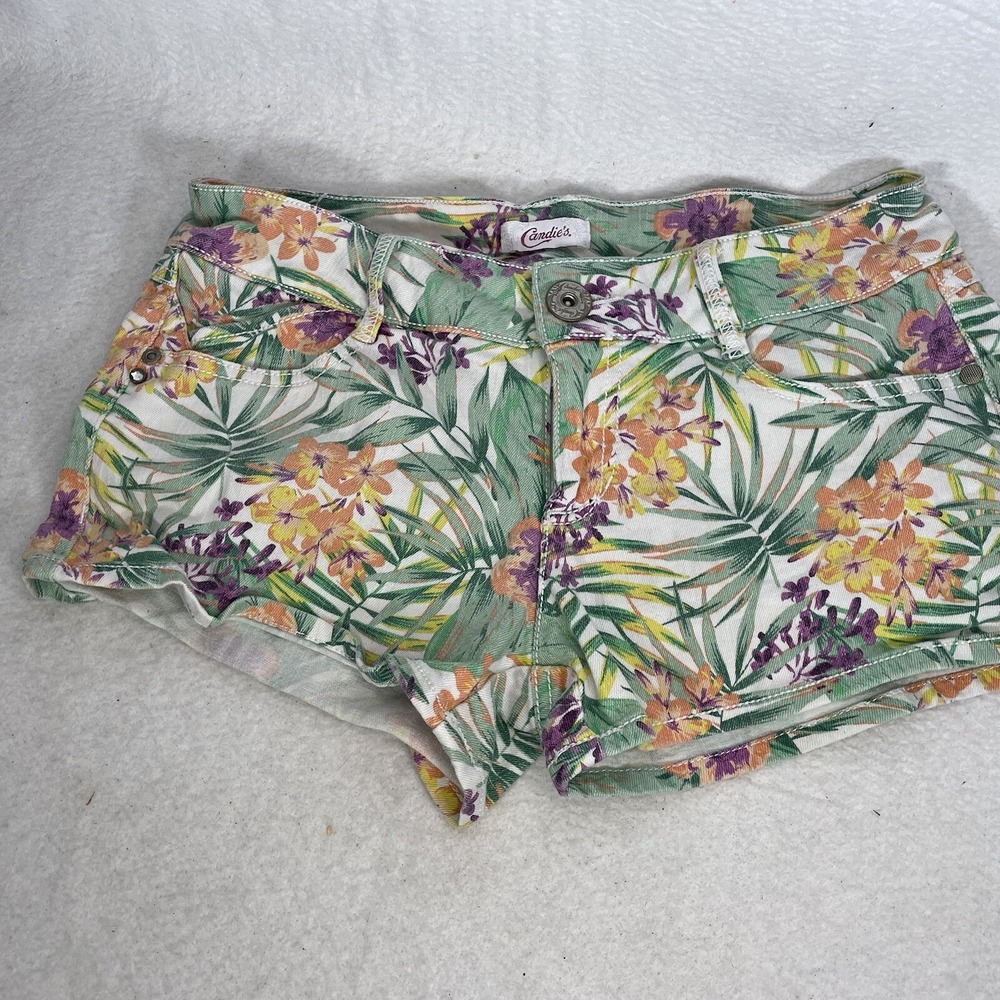 Vintage Candies Denim Jean Shorts Jungle Booty Low Rise Floral Print Size 7